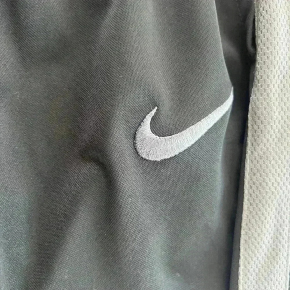 Nike Track Pants Mens Black Straight Leg Gray Swoosh Logo Pockets Drawstrings - Picture 2 of 5